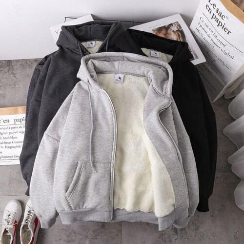Women jacket imitation lambswool winter warm Solid Casual Streetwear korean fashion loose Oversized zipper y2k Harajuku hoodie