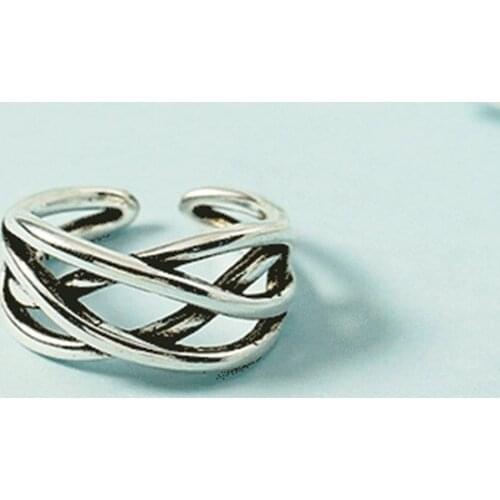 Punk Multi-layer Line Interwoven Ring Female Retro Silver Color Simple Open Index Finger Ring Trendy Women Jewelry Party Gift