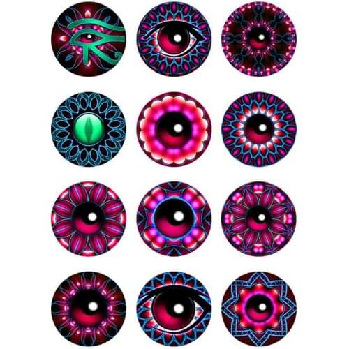 10mm 14mm 16mm 12mm 20mm 25mm 402 12pcs/lot Eyes Mix Round Glass Cabochons Jewelry Findings 18mm Snap Button Charm Bracelet