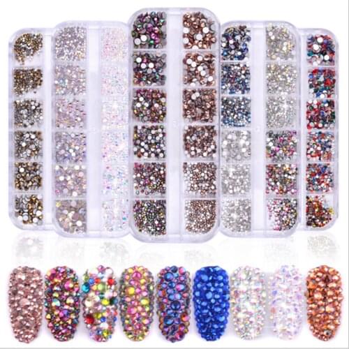 12 Grids/set AB Crystal Glass Rhinestones Nail Art Decorations Multi-size 3D DIY Tips Manicure Glitter Diamond Gems Accessories