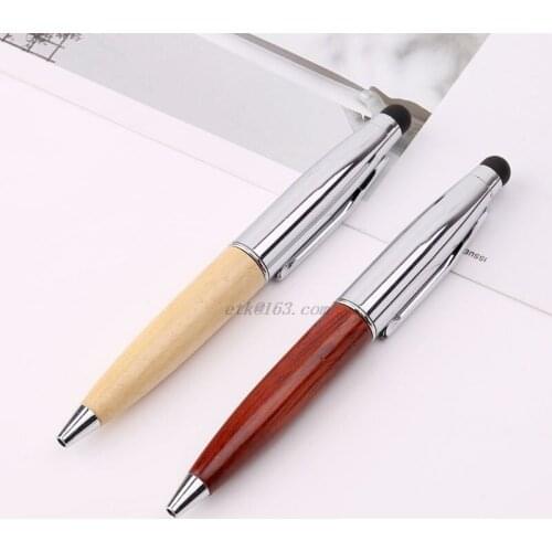 2 In 1 Mini Touch Screen Stylus Wooden Ballpoint Pen For iPad iPhone Samsung Tablet Student Gifts