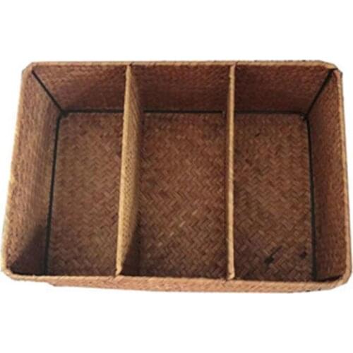 3-Section Wicker Baskets for Shelves, Hand-Woven Seagrass Storage Baskets Toilet Paper Basket Large