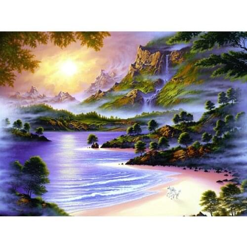 5D DIY round Diamond Painting Cross Stitch Kits seaside landscape Diamond Mosaic Diamond Embroidery Patterns Rhinestones