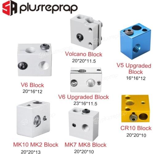 High quality 3D Printer Accessories Heated Block MK7 MK8 MK10 V5 V6 Volcano CR10 for Print Head Extruder J-head Aluminum Block