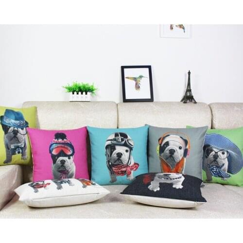 Free shipping/cute cartoon bulldog cotton pillowcase for leaning on of 45*45 No Inner