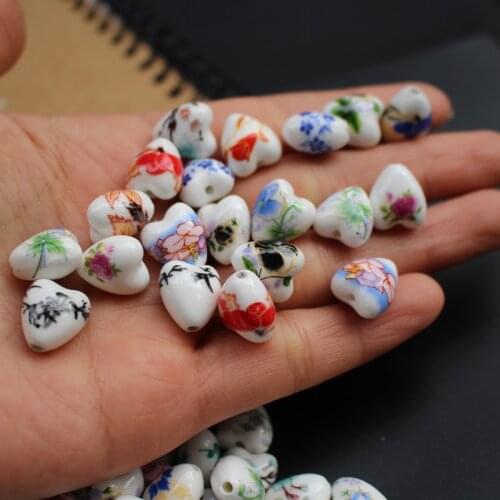 20Pieces 11.6mm*12mm*8.6mm Heart Shape Ceramic Beads Flower beads Mix colors Mix Patterns Fashion beads for jewelry making DIY