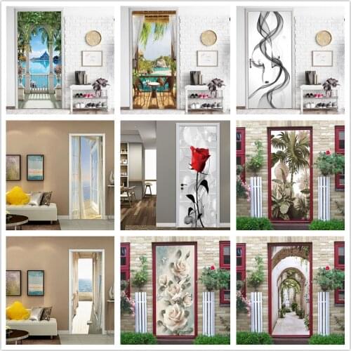 Door Decoration Wallpaper 3D Library Wall Stickers For Living Room Study Home Design Decor Door Decal Mural Poster deur sticker