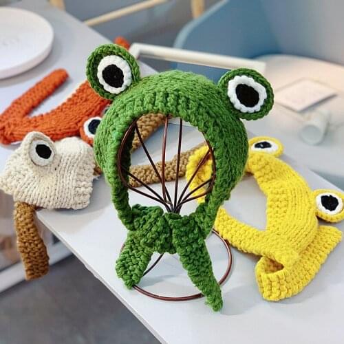 Baby knitted hat childrens beanie hat cartoon frog woolen hat girls all-match outdoor travel warm ear protection hat hot sale