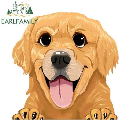 EARLFAMILY 13cm x 11.5cm Car Sticker Golden Retriever Decal Funny Car Styling Cartoon Animal Vinyl Graphic Waterproof Stickers
