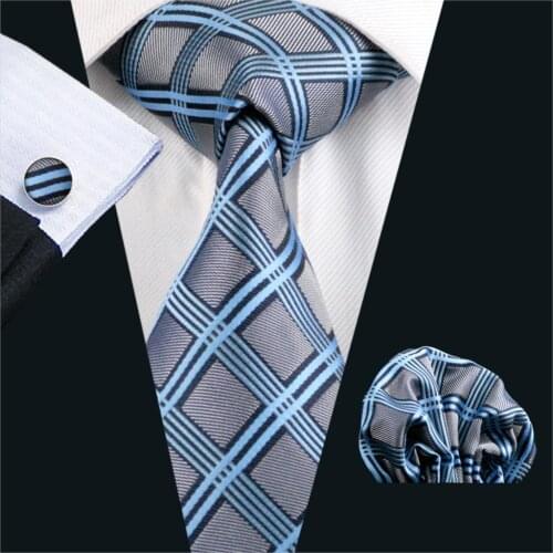 FA-400 2018 Barry.Wang New MensTie Plaids Silk Jacquard Woven Gravata Necktie Hanky Cufflinks Set For Business Wedding Party