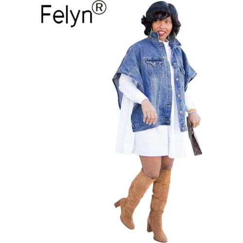Felyn 2020 Best Quality Famous Brand Denim Jacket Blue Turn-down Collar Cloak Sleeve Spring Autumn Wear Outwear BB001