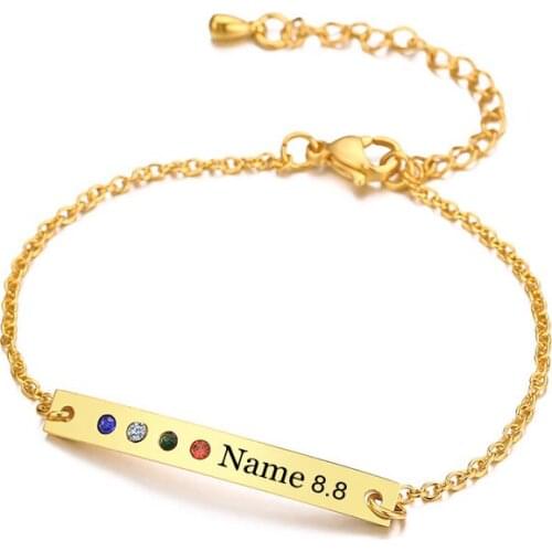 Customized Personalize Bar Bracelets Stainless Steel Engraved Name Date Adjustable Bangles Jewelry For Woman Daily Wear Gifts