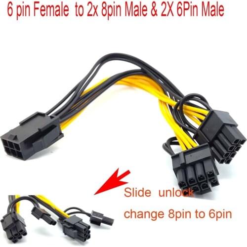 PCI-E 6-pin To 2x 6+2-pin (6-pin/8-pin) Power Splitter Cable cord adapter PCIE PCI Express NEW