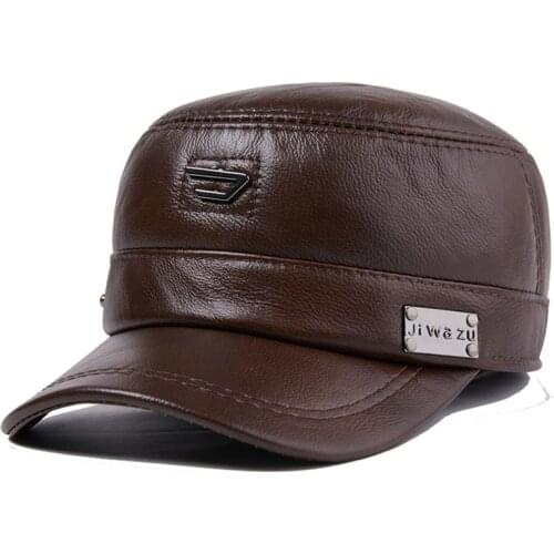 Men Women Winter Army Leather Caps Spring Baseball Fashion Classic Real Cowhide Flat Top Military Hat Outdoor Sunproof Casual