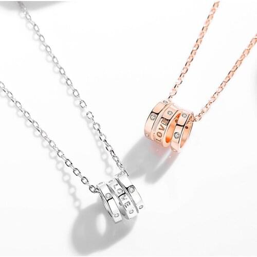 YSH new 100% 925 Sterling Silver Three Ring Clavicle Necklace LOVE round Ring Woman DIY Jewelry Valentine Day Gift Free Shipping