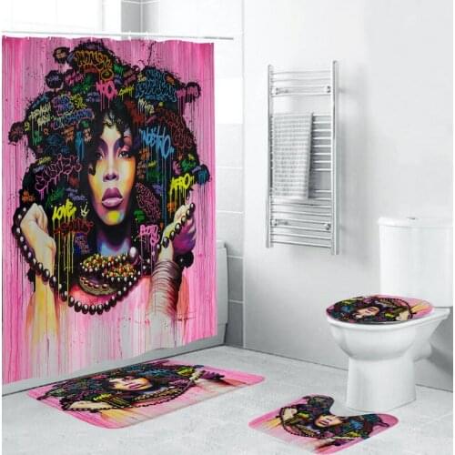 Four-Piece Beauty Pattern Non-Slip Polyester Gauze Set Mat Bathroom Shower Curtain Bathroom Decoration Can Be Washed Water