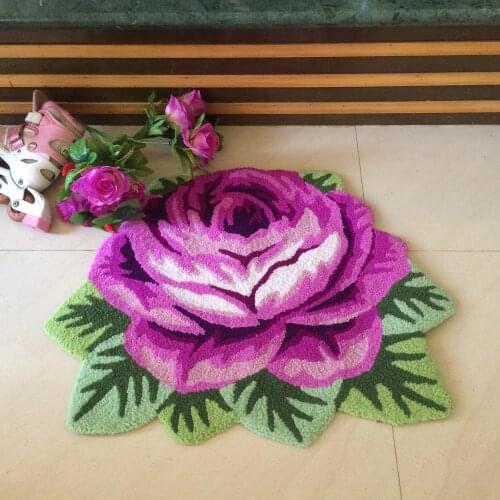Boutique Handmade Pink/Red/Purple/Blue Rose Embroidery Carpet Wedding Room Decor Soft Rug Kitchen Restaurant Antiskid Mat