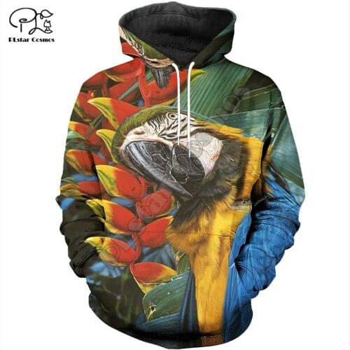 PLstar Cosmos Colorful Parrot 3D Printed Hoodies Casual Men/Women Zipper Hooded Funny Animal Unisex Brand Streetwear Apparel P34