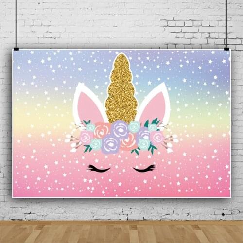 Laeacco Gradient Color Unicorn Photo Background Shiny Star Polka Dots Baby Shower Birthday Customize Poster Photography Backdrop