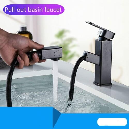 Brass Bathroom Basin Sink Faucet Pull Out Lifting Faucet Hot Cold mixer Faucet tap 360 degree rotating Crane Black Faucet