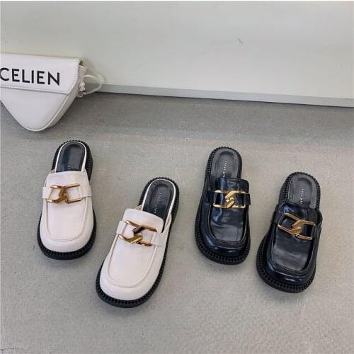 Summer Loafers Women 2021 New High Quality Classic Metal H-Buckle Comfort Slip-on Mules Casual Daily Sandalias For Women Sale