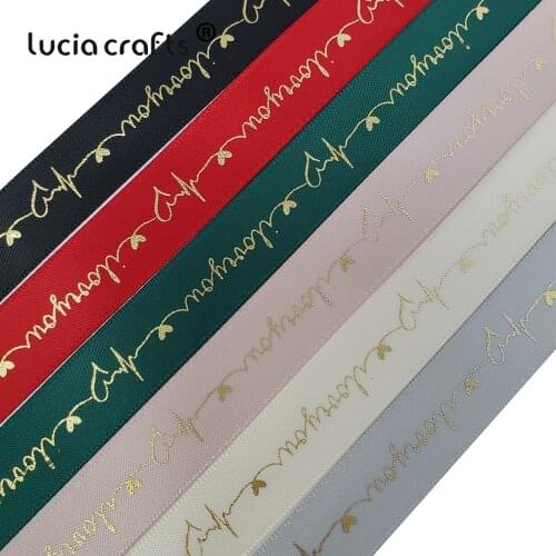 Lucia Crafts 5/6Y /Lot Letter Print Ribbon Gift Packing Polyester Stain Ribbon Christmas Bow Decor X0319