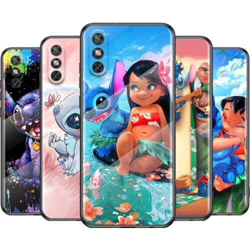 Cute Cartoon Stitch For Huawei Y6 Y7 Y9 Y5P Y6P Y8S Y8P Y9A P Smart Z 2019 2020 2021 Tempered Glass Phone Case