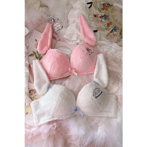 Japanese and Korean style cute big ears embroidery plush gathered without underwire bra girly style sweet funny underwear