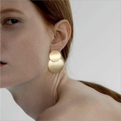 Fashion Dangle & Chandelier Earring two disc stud steel material gold color plated for women girls
