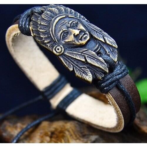 Fashion Women Men Indiana Tribal Wrap Genuine Leather Cuff Bracelet Jewelry