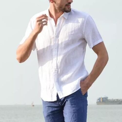 Short Sleeve Men Shirts Summer Button Up Shirts For Men Plus Size 3XL Top Tee Outfit Clothing European Mans Streetwear 2020 B669