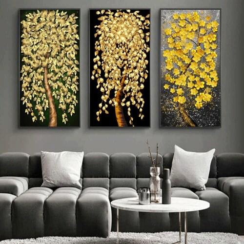Wall Art Painting Plant Picture Golden High-end Luxury Gold Leaf Fortune Tree Poster Print Nordic Style Home Decoration Painting