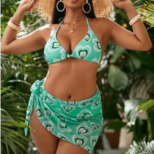 2021 New Plus Size 6XL 8XL Sexy 3 Pieces Bikini Set Summer Bandage Halter Beach Bikini Skirt Womens Swimwear