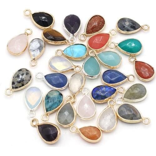 New Natural Semi-precious Stone Drop-shaped Gold-plated Pendant Rose Quartz Turquoise Agate Various Stone Making DIY Necklace