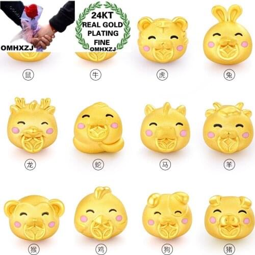 OMHXZJ CA295 Wholesale European Fashion Fine Birthday Gift Chinese Zodiac Signs Bracelet DIY Accessories 24KT Gold Pendant Charm