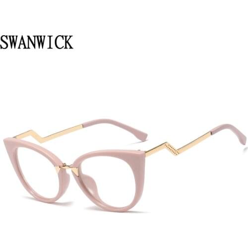 Swanwick cat eye blue light blocking glasses big frame half metal optical glasses frames clear lenses fashion style European
