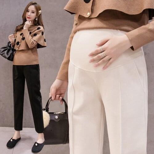 Autumn Winter Maternity Pants soft Woolen Elastic Waist Belly loose Straight Casual pants for Pregnant Women high qulity Clothes