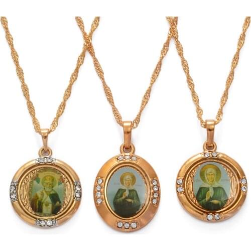 Anniyo Saint Matrona the Blind of Moscow Necklaces St. Innocent Orthodox Church & Orthodox Pope Cross Pendant Jewelry Russia