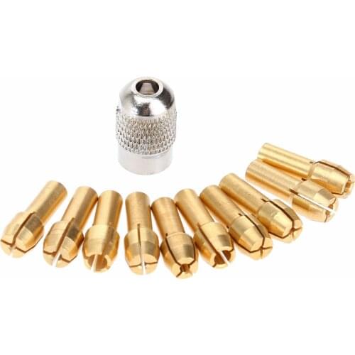 1Pc 8 x0.75 Mill Shaft Screw Nut Cap +10Pcs 0.5mm-3.2mm Brass Dremel Collet Mini Drill Chucks 4.3mm Shank for Dremel Rotary Tool