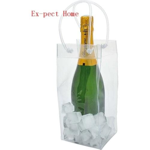 Durable Clear Transparent PVC Champagne Wine Ice Bag Pouch Cooler Bag with Handle Free DHL