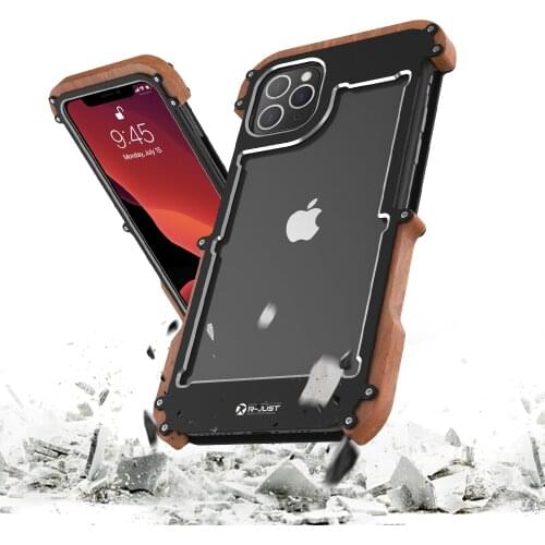 Wood Bumper Anti-fall Shockproof Armor Case for iPhone 12 mini 11 Pro Max Xs Max XR X 8 7 6s Plus SE Aluminum Metal Phone Cover