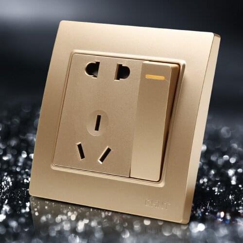 Top Quality Champagne Gold 5 Holes Electric Outlet Panel 86X86mm Socket With Switcher Cheap Price