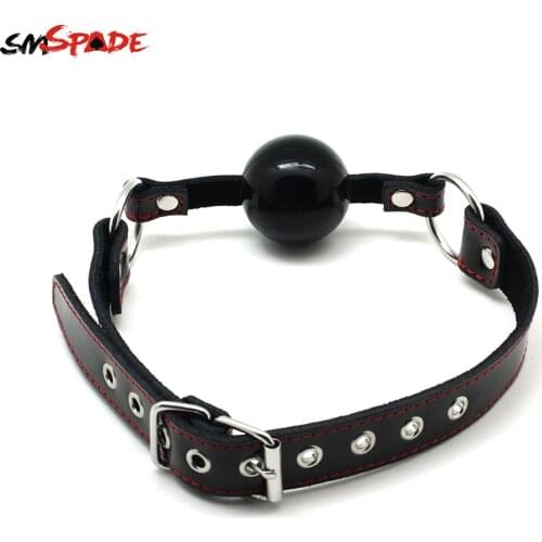 Smspade Adult Sex Toys Solid Silicone Ball Gag with Real Leather Belt Bondage Restraint Mouth Gag Erotic Bite Gag for Oral Sex