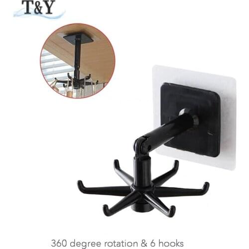T&Y 1pc 360 Degrees Self-Adhesive Rotating Folding Hook, 180 Degrees Vertical Flip Hook Waterproof Utility Hook for Home Kitchen