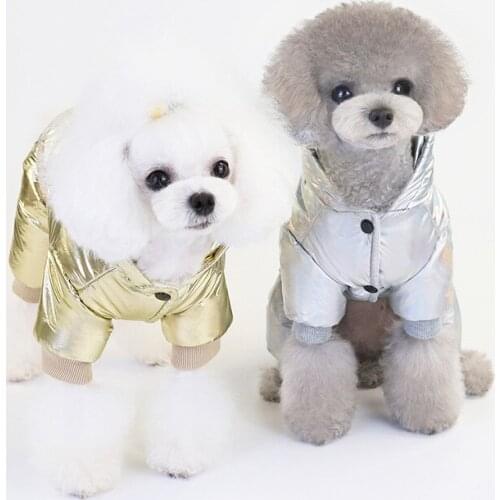Pet Supplies Dog Autumn Winter Four Leg Space Cotton Padded Clothes Fashion Warm Bread Suit Gold / Silver
