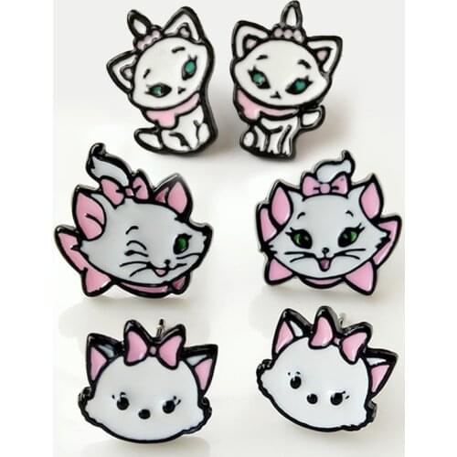 YQ058 Disney The Aristocats Women Stud Earrings Cute Pink Cats Metal Earrings Jewelry Friend Kids Gift Allergy Free Ear Studs