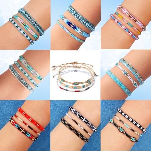 Charm Women Bohemian MIYUKI Beads Bracelet Set Female Bohemia Multicolour Bracelet Cuff Jewelry Drop shipping 3 Pcs/pack