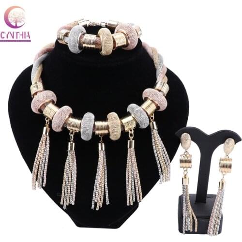 CYNTHIA Dubai Gold Jewelry Sets for Women African Bead Necklace Earrings Bridal Nigerian Wedding Indian Fashion Jewelry Set
