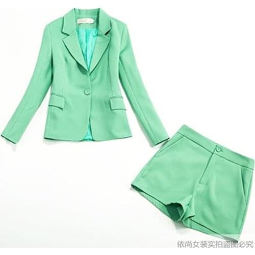 Fashion green Suit Collar Long Sleeve Casual Blazer + pants 2 Piece Set Blazer women Office Wear Ladies Suits Female Sets women