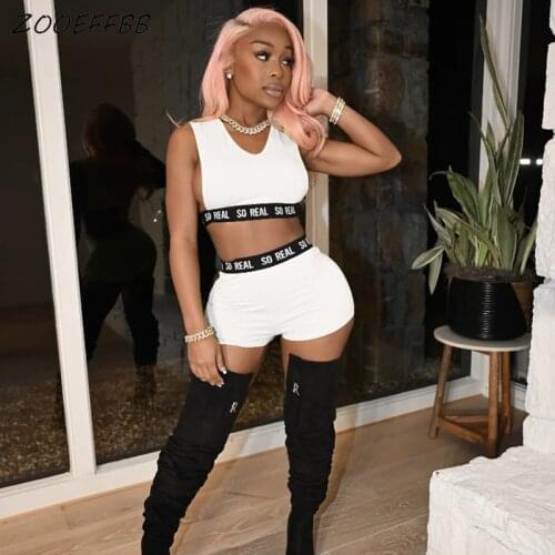 ZOOEFFBB Two Piece Set Summer Outfits for Women Tracksuit Crop Top Biker Shorts Sexy Club Sweat Suits Loungewear 2 Pcs Short Set